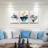 Wall Art for Living Room Canvas Prints Artwork Bathroom Wall Decor Abstract Mountain Geometric Picture Watercolor Painting 3 Pieces Framed Bedroom Wall Decorations Fashion Office Home Decoration