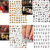 Halloween Nail Art Stickers Decals 12 Sheets Self-Adhesive Scary Nail Decals Ghost Skull Pumpkin Bat Spider Design Halloween Party Manicure DIY Decoration Horrible Nail Art Supplies for Women and Kids