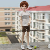 BJD Doll 1/4 Ball Mechanical Jointed Doll Can Choose Eyeball Color with Full Set of Clothes Shoes T-Shirt Short Pants Hair Makeup Accessories,Blueeyeball