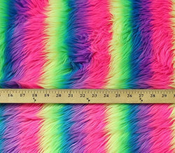 Faux Fur Fabric Long Pile NEON RAINBOW / 60" Wide / Sold by the yard