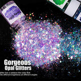 Opal Chunky Glitter, LEOBRO Craft Glitter Set , 12 Color Holographic Glitter for Resin, Iridescent Glitter Flakes for Slime Tumblers, Cosmetic Sequin Glitter for Body, Face, Nail Art Glitter, Each 10G