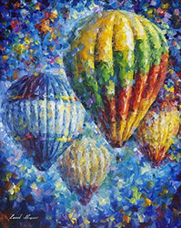Balloons Painting Air Balloon Wall Art Decor Directly from Artist Hand Painted Vertical Colorful - Up In The Sky by Leonid Afremov Studio