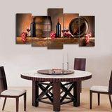 Cao Gen Decor Art-K60527 5 Panels Wall Art Fruit Grape Red Wine Glass Painting on Canvas Stretched and Framed Canvas Prints Ready to Hang for Dining Room Art Wall Decor Artwork