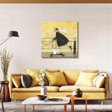 Picabala Vintage Yellow Canvas Painting Abstract Wall Art- Skateboarder and Dog No Frame Warm Canvas Prints Realism HD Giclee Modern Decorative Wall Poster -12"×12"(No Frame)