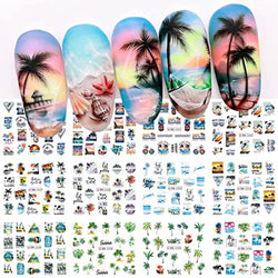 12pcs Summer Palm Tree Nail Art Stickers Decals Water Transfer Coconut Tree Nail Decals for Women Tropical Style Ocean Beach Nail Design Sticker for DIY Nail Art Decorations Manicure Tips Accessories