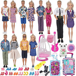 ZTWEDEN 76Pcs Doll Clothes and Accessories for 12 Inch Boy and Girl Doll Flight Attendant Series Set Includes 22 Wear Clothes 19 Shoes Shirt Jeans Suit Sunhat Cradle Panda for 12'' Boy Girl Doll