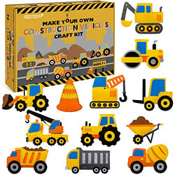 CiyvoLyeen Construction Craft Kit for Kids Make Your Own Construction Vehicles, Felt Plush Sewing Kit Includes 12 Creative Projects for Sewing Beginners, Fun DIY Educational Gift for Boys and Girls