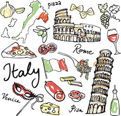 DIY 5D Diamond Painting Kits Italian Italy Food Doodle Sketch Flag Rome Spaghetti Pasta Full Drill Painting Arts Craft Canvas for Home Wall Decor Full Drill Cross Stitch Gift 16X20 Inch