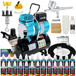 Master Airbrush Cool Runner II Dual Fan Air Tank Compressor System Deluxe Kit with Gravity Feed Airbrush, 24 Color Acrylic Paint Artist Set, Hose, Holder, Cleaning Pot, Mixing Cups Sticks How-To Guide