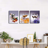 Cao Gen Decor Art-K60734 3 Panels Wall Art Romantic Restaurant Canvas Prints Fashion Rose Champagne Glass Red Wine for Kitchen Decorative Painting Pictures Artwork Wall Decor
