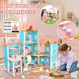 SINOMARS Doll House 7-8, Dollhouse Dreamhouse for Girls with Light, Chimney & Doll Figures, Castle Building Playset with Acceccories & Furniture, Pretend Play Princess House for Kids 4 5 6 9 Years Old