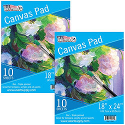 U.S. Art Supply 18" x 24" 10-Sheet 8-Ounce Triple Primed Acid-Free Canvas Paper Pad (Pack of 2