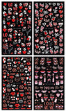 JMEOWIO 3D Embossed Valentines Day Nail Art Stickers Decals Self-Adhesive Pegatinas Uñas 5D Heart Love Nail Supplies Nail Art Design Decoration Accessories 4 Sheets