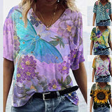 Plus Size Tops for Women, Womens Fashion Summer T Shirt Loose Short Sleeve T-Shirt Crewneck Scenic Flowers Graphic Tee