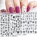 Flower Nail Stickers,Black Rose Nail Art Stickers Decals 3D Self-Adhesive Nail Art Supplies 8 Sheets Flower Abstract Face Unicorn Designs Designers Nail Decals for Acrylic Nails Manicure Tips