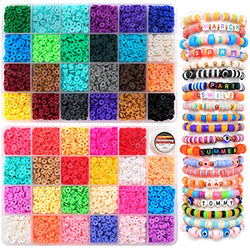 IOOLEEM 5000+pcs 48 grids Polymer Clay Beads for Bracelets Making, Jewelry Making Kit, Flat Round Clay Beads with Elastic Strings, Clay Beads for Jewelry Making.