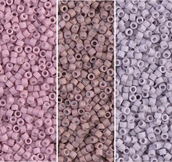 Miyuki Delica Seed Beads Bundle: Size 11/0,Matte Rose DB355, Matte Lavender DB356, Matte Metallic