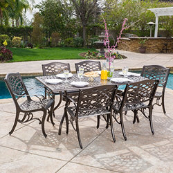 Great Deal Furniture | Odena | 7-Piece Outdoor Rectangular Dining Set | Cast Aluminum | with Hammered Bronze Finish