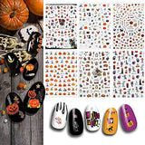 Whaline 1000+ Autumn & Halloween Nail Art Stickers 12 Sheet Fall Leaves Pumpkin Bat Ghost Pattern Nail Decals Self-Adhesive Nail Decoration for Autumn Halloween Party Favors Nail DIY Women Girls