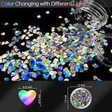 Nail Art Glitter Heart Sequins - 3D Laser Holographic Acrylic Heart Nail Design Accessories Iridescent Nail Glitter Flakes Decorations for Make Up Body Face Hair Eye Decor Butterflies Shaped - 10g