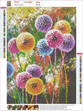 Colorful Dandelions Diamond Painting Kits, Flower Paint with Diamond by Number Kits 5D Full Drill Round Rhinestone Dot Embroidery Cross Stitch Home Wall Décor Floral 12X16 inch