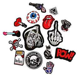 Iron on Patches 15 Pieces Assorted Cool Patches Fabric Embroidered Patches Motif Applique Kit,