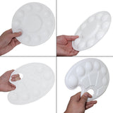 FineGood 6 Pcs Paint Tray Palettes, 3pcs Round, 3pcs Ellipse with Thumb Hole, Plastic Pallet for Kids Students Beginners - White