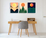 CBHWallArt Abstract Sunrise and Sunset Canvas Prints Wall Art Paintings Abstract Geometry Wall Artworks 3 Panels Mountain Peak Pictures for Office Wall Decoration Stretched and Framed Ready to Hang