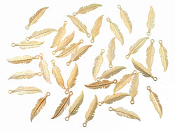 100pcs Indian Feather Charms Pendants Easter Angel Wing Feather Dangle Charm for DIY Crafting Bracelet Necklace Jewelry Making Findings(Gold Tone)