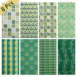 Cottfab 8pcs 100% Cotton Fabric Green Pattern Fat Quarters Fabric Bundle 22 x 18 Inche（55 x 45cm) Strong and Tightly Woven,Quilting Fabric for Sewing and Patchwork and Face Masks