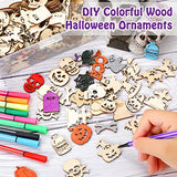 200 Pieces Unfinished Mini Wooden Ornaments Halloween Christmas DIY Mini Wood Blank Cutouts with Storage Box and Twine for Christmas Tree Hanging Crafts Xmas Decorations(Cool Style)