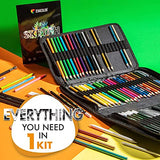 Set of 74-Piece Drawing Set & 3 Coloring Books for Adults & Kids: Animals, Mandalas, Flowers - Tool Set, Pencil Case with Watercolor Pencils, Colored, Graphite, and Charcoal Pencils + Accessories