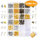 Paxcoo 2400Pcs Earring Making Supplies Kit with 24 Style Earring Hooks, Earring Backs, Earrings