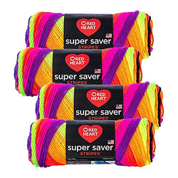 Red Heart Super Saver Yarn (4-Pack of 5oz Skeins) (Bright Stripe)