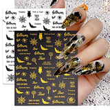 Eseres 9Pcs Halloween Nail Art Stickers Self-Adhesive Gold Nail Stickers for Women Manicure 3D Letters Nail Decals Designs for Halloween