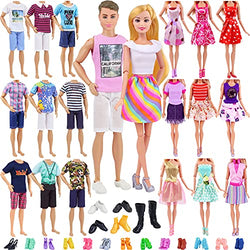 ZITA ELEMENT 10 Pcs Dresses with 10 Pairs of Shoes for 11.5 Inch Girl Dolls and 5 Sets Clothes with 3 Pairs of Shoes for Her Boyfriend 12 Inch Boy Dolls Summer Beach Wear Clothes Outfits