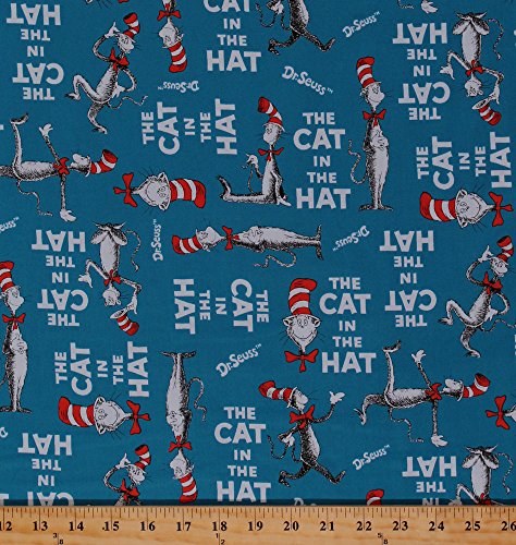 Cotton The Cat in the Hat Celebration Dr. Seuss Children's Books Kids Blue Cotton Fabric Print by