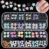 3D Charms for Nails,Butterfly nail Decorations 3D Flower Nail Art Flat Design,Bow & heart-shape Design Acrylic Nail Stud Jewelry for Nail Art Decoration and DIY Crafting Design