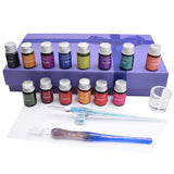 AIVN Glass Dip Pen Set - 19 Pieces of Calligraphy Pens Set. Includes 2 Glass Pens, 14 Bottle Inks, Pen Holder, Cleaning Cup and Introduction Booklet