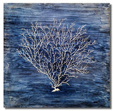 Yihui Arts Coral Canvas Wall Art Hand Painted Navy Blue and White Paintings Modern Abstract Tree Pictures Contemporary Coastal Artwork for Living Room Bedroom Bathroom Decoration