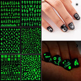 Nail Stickers 3D Luminous Nail Decals Nail Art Adhesive Stickers Glow in The Dark Nail Decorations Design Nail Stickers for Nail Art， Nail Art Stickers for Girls Halloween Holidays (6 Sheets)