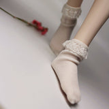 CUTICATE 1 Pair Cotton Socks Stockings with Lace Trim Fit 1/4 MSD DZ DOD LUTS BJD Dolls