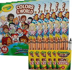 CRAYOLA - 6 sets of Colors of the World Coloring/Activity Book + 8pk Multicultural Crayons - Great for kids of all ages.