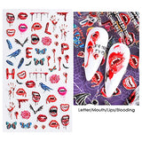 5D Halloween Nail Art Stickers Decals Day of The Dead Nail Supplies 5D Stereoscopic Embossed Red Bloody Scar Lips Nail Design Self-Adhesive Charms Nail Decoration for Acrylic Nail 3 Sheets