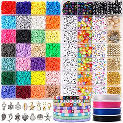 Mslynn 8320 Pcs Bracelets Making Kit with 7000 Pcs Polymer Clay Beads for Girls of 28 Colors Flat Heishi Beads and Over 1000 Pcs Letter Beads for Jewelry Making