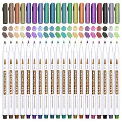 20 Colors Metallic Marker Pens, Lelix Fine Tip Paint Pens for DIY Photo Album, Black Paper, Card Making, Rock Art Painting, Scrapbooking, Glass, Metal, Wood