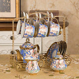 Havitar Coffee Cup Set Full Set of Chinese Bone China Ceramic Cup and Tea Tray Tea Set Tea Set Tea Cup Home Water Cup (Blue Lotus)