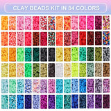 QUEFE 14700pcs, Clay Beads for Bracelet Making Kit, 84 Colors Flat Round Polymer Clay Heishi Spacer Beads for DIY Crafts Necklace Jewelry Making Gifts