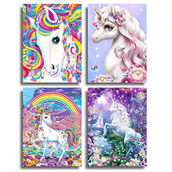 NEWSTARARTS Unicorn Diamond Painting Kits for Adults and Kids, Diamond Art DIY 5D Round Full Drill with Enough Tools Perfect for Relaxation and Home Wall Decor(4 Pack, 12 x 16 inch) (DP202208UNICORN)