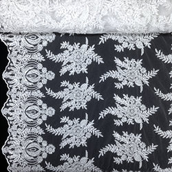 Floral Bridal Lace Sequins Beaded Scallop Fabric for Dresses 52’’ BTY All Colors (White)